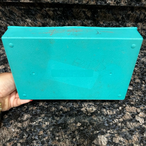 Vintage EMPIRE Blue Plastic Pencil Box Football Player Cheerleader Bus Made USA - Picture 5 of 5